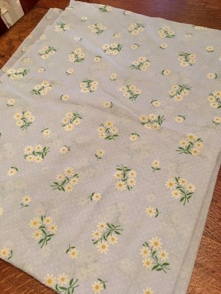 3 Yards Vintage Pastel Blue Flocked Floral Daisy Dotted Swiss Fabric