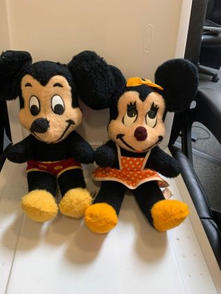 Walt Disney Production Mickey And Minnie Mouse Plush 16” Set 1960s Vintage
