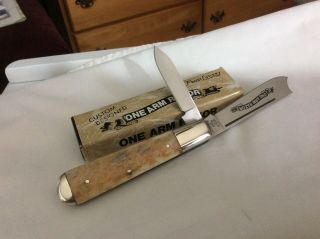 Really pretty Old Frost One Arm Razor Knife smooth bone in the box,  made in Japa 2
