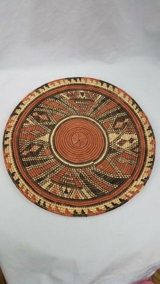 Vintage 13 1/2  Round Hausa Nigeria Tribal Fine Coil Hand Woven Basket Tray