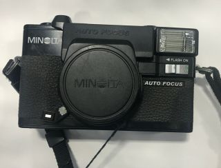 Vintage Black Minolta Hi Matic Af2 Af 2 Point & Shoot Camera & Lens Cover