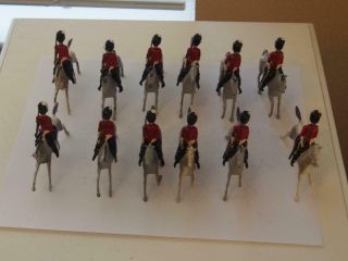 12 Vintage Britains Toy Lead Soldiers Royal Guards On Grey Horses