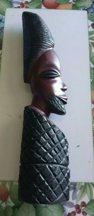 Vintage Hand Carved Wood Wooden African Man & Womans Head Bust Sculptures Set