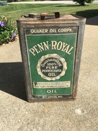 Vintage Penn Royal Pure Pennsylvania Motor Oil Can 5 Gallon St Louis Missouri