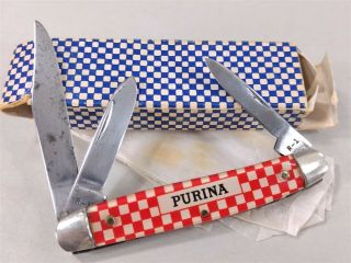 Vtg 1950s Kutmaster 3 - Blade Stockman Pocket Knife Purina Advertising Orig.  Box