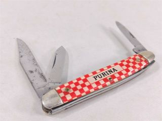 Vtg 1950s KUTMASTER 3 - Blade Stockman Pocket Knife PURINA Advertising Orig.  box 3