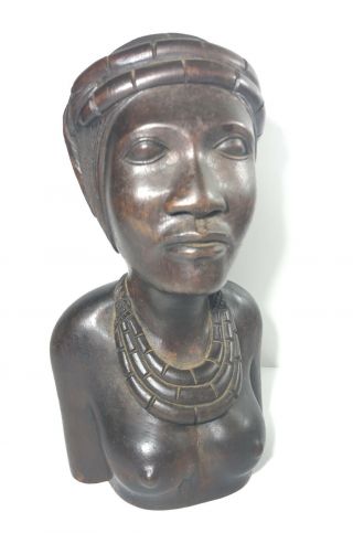 Vintage Hand Carved Wood African Tribal Women Bust Sculpture 11”x6” Nude Female
