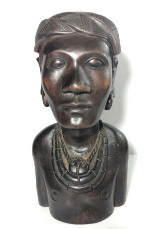 Vintage Hand Carved Wood African Bust Sculpture 11”x6” Tribal Art,  Heavy