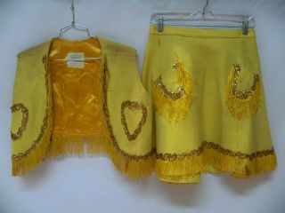 Charming Vintage Yellow Cowgirl Costume Made Of Felt With Sequins And Fringe