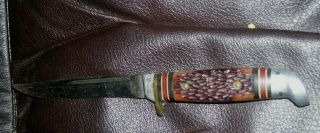 VINTAGE WESTERN FIELD USA FIXED BLADE KNIFE BONE HANDLE 2