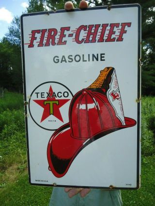 Lg Vintage 1962 Texaco Fire Chief Gasoline Porcelain Gas Oil Sign