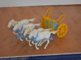Vintage 1959 Marx Ben Hur Play Set Chariot And 4 Horses,  Blue & Yellow