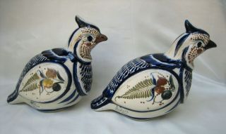 Vintage Tonala Mexico Art Pottery 8 " Birds Figurines Hand Made Vintage