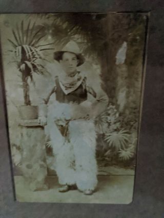 Vintage Photo Turn Of The Century? Man In Sheepskin Chaps In 8 X 10 Frame