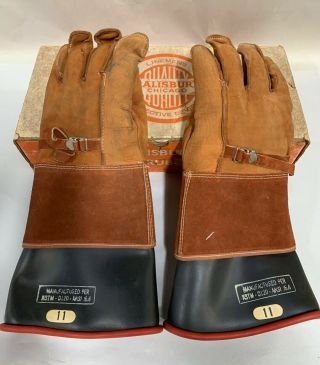 Vintage Salisbury Lineman Leather & Rubber Gloves Size 11 (a15)
