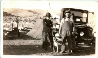 Camping In The Early Days Man Wife Dog Tent Early Auto Photo Photograph E52