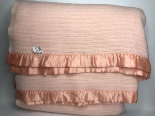 Vintage Beacon Corp Napped Thermal Acrylic Twin Blanket Satin Trim Usa Pink