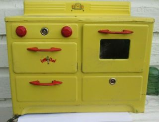 Vintage 1950s Tin Child’s Toy Stove Oven “little Chef” Yellow Electric