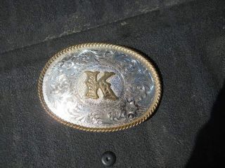 Vintage Sterling Silver Plate Western Belt Buckle K Kelly Kevin Kari Kasey Kyle