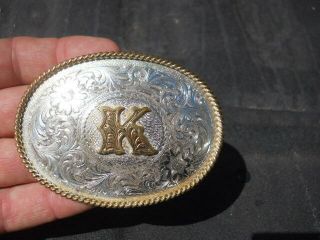 Vintage Sterling Silver Plate Western Belt Buckle K Kelly Kevin Kari Kasey Kyle 2
