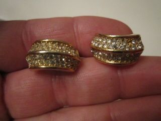 Vintage Christian Dior Earrings - Heavy Gold Tone With Crystals - Tub Sc - 7