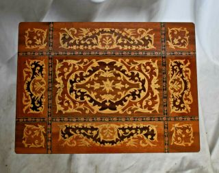 Vintage Handmade Italian Inlaid Marquetry Wood Music Box Table
