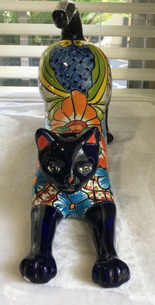 Mexican Talavera Folk Art Pottery Vintage Stretched Cat