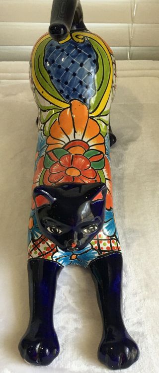 Mexican Talavera Folk Art Pottery Vintage Stretched Cat 2