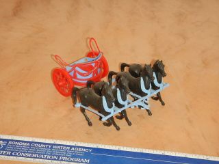 Vintage,  1959 Marx Ben Hur Play Set Chariot And 4 Horses,  Blue & Red