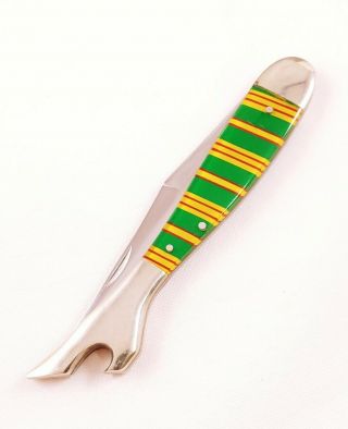 Vintage Winchester Candy Stripe Lady Leg Boot Knife Bottle Opener Green Red