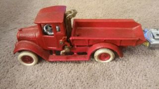 Vintage Cast Iron Arcade Red Dump Truck