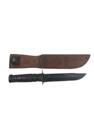 " Ka - Bar " Usmc Fighting Knife With Leather Sheath,  Made In Olean N.  Y.  Usa