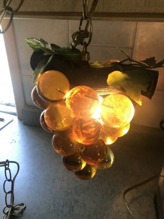 Vintage Mcm Hanging Grape Lamp Amber -