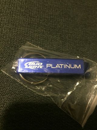 Bud Light Platinum Bottle Opener Keychain Metal Blue Bl Beer Key Ring 2.  25 "