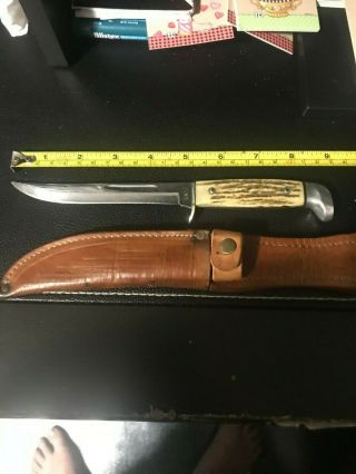 Vintage Case Xx Stag Handle Fixed Blade Hunting Knife And Sheath
