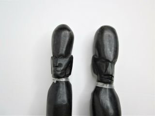 2 Hand Carved Ebony Wood Walking Stick Canes - African Head W/collars & Snake