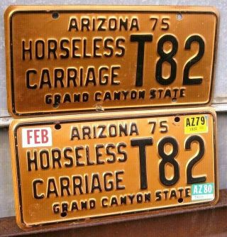 Vintage 75 1975 Pair Solid Copper Arizona Horseless Carriage License Plates T82