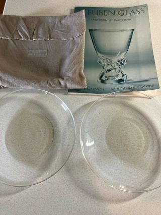 2 Vintage Steuben Crystal Luncheon Plates 8 3/8 In Signed Exc,  Book