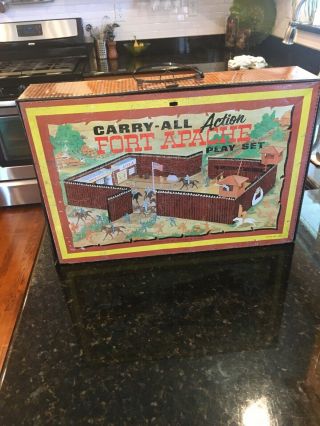 Marx Carry - All Action Fort Apache Tin Toy Play Set 4685 Western Cowboys Indians