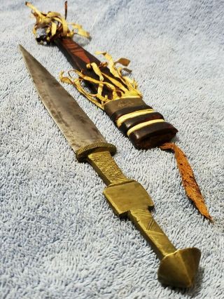 Vintage Tuareg Dagger / Knife W Leather Sheath North West Africa