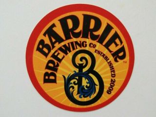 Beer Collectible Sticker Barrier Brewing Co Oceanside,  York Since 2009