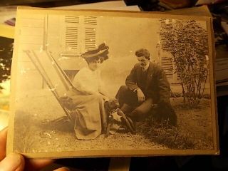 Vint Cabinet Photo,  Man & Woman With Their Pit Bull Terrier Dog