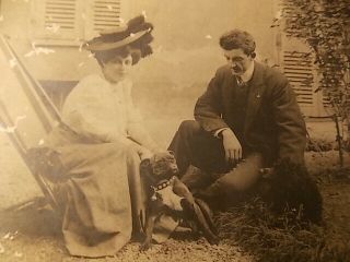VINT CABINET PHOTO,  MAN & WOMAN WITH THEIR PIT BULL TERRIER DOG 2