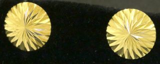 Vintage 18k Yellow Gold Elegant High Fashion Textured Button Stud Earrings