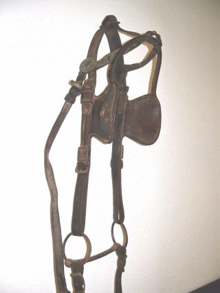 Vintage Draft Horse Bridle Blinders Bit Leather Copper Studs