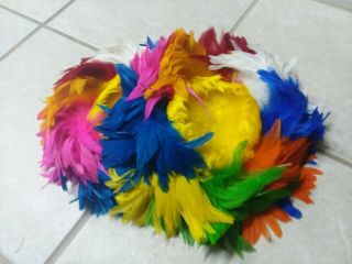 Polynesian Hawaiian Uli Uli Multi Colored Feathered Caps Set