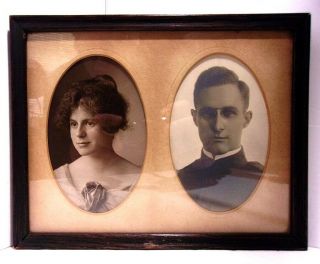C.  1917 Wwi Soldier U.  S.  R.  Medical Uniform Double Oval Matted & Framed Photograph