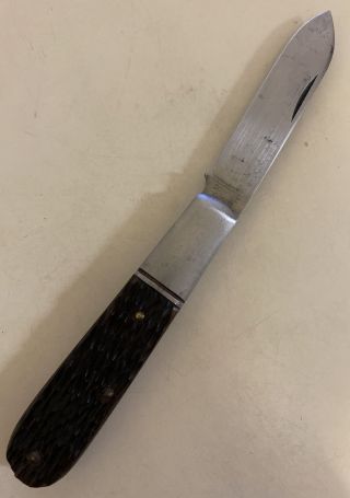 Vintage Schrade Cut Co Barlow Single Blade Pocket Knife,  Jigged Bone Usa