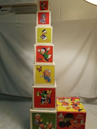Vintage Walt Disney Mickey Mouse Stacking Blocks From Eichhorn - West Germany