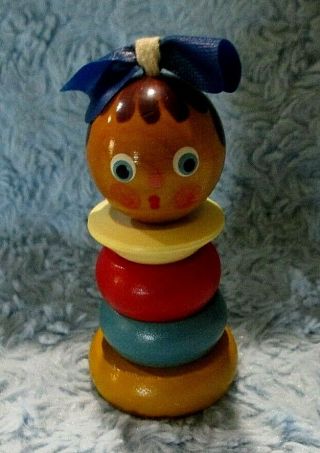 Vintage Wooden Tinker Toy Little Girl Doll Toy Vgc